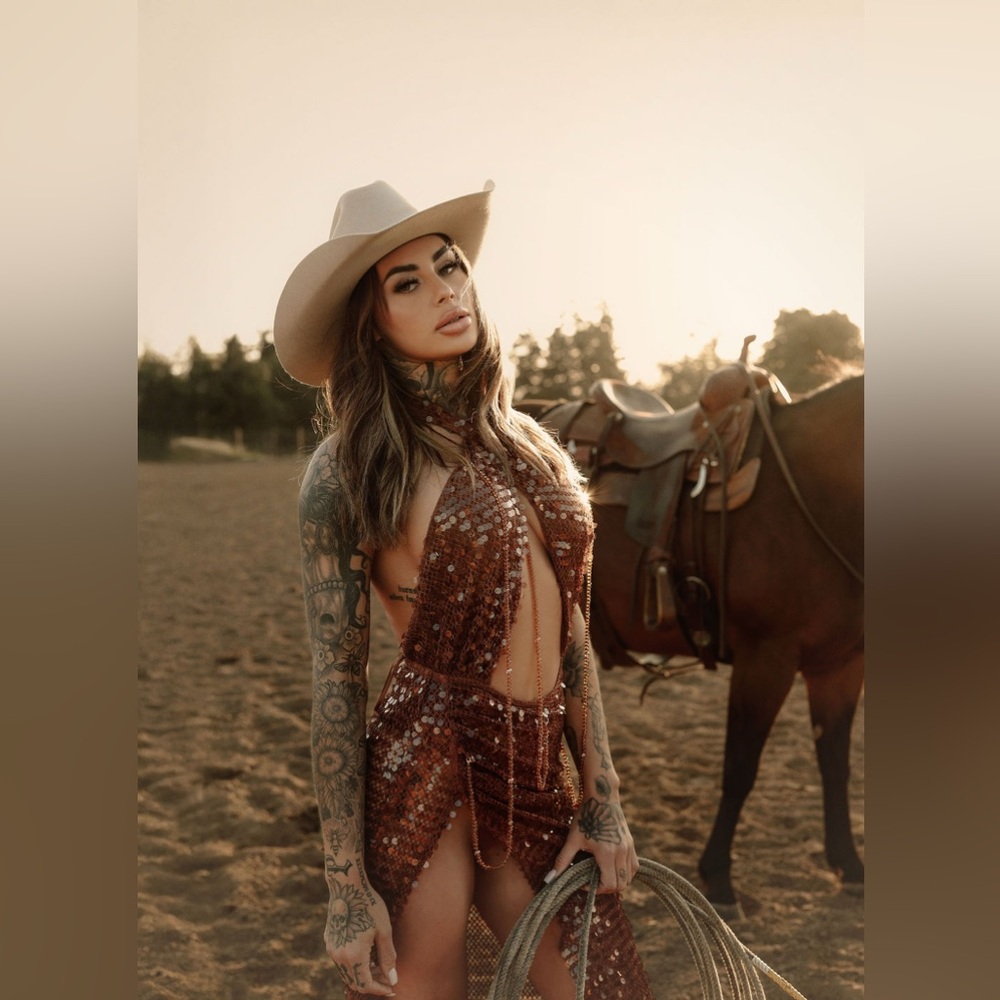 12th Tribe Sequin Bronze Backless Dress - Picture 6 of 10